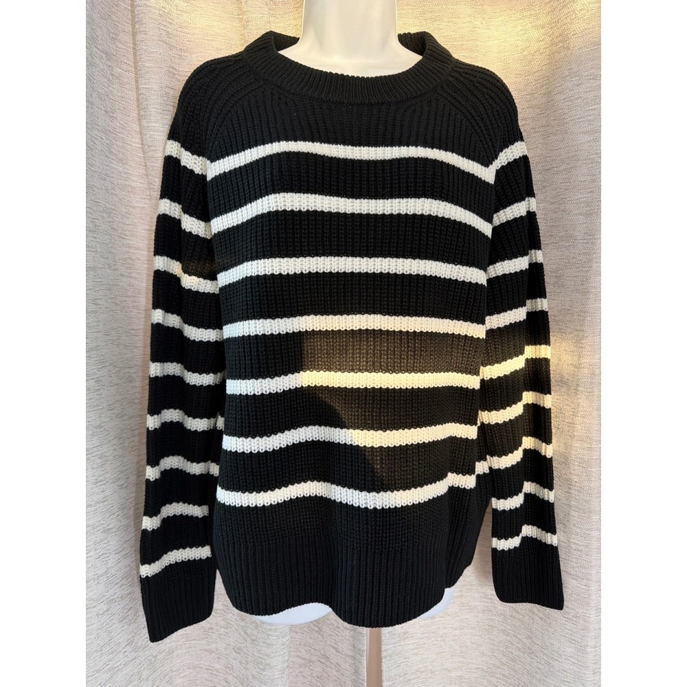 Velvet Heart Womens Striped Crewneck Raglan Sweater Black White xsmall NWT